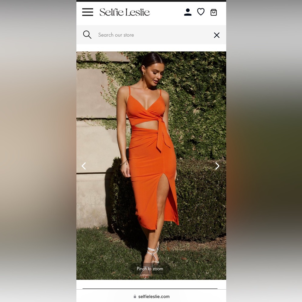 DOMINICA TWIST FEATURE CUT-OUT WAIST MIDI DRESS TANGERINE ๐ in size US M - Picture 4 of 9